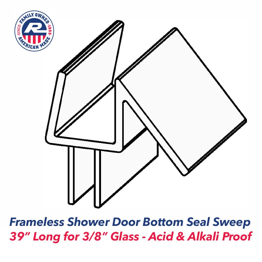 Randall Frameless Shower Door Bottom Seal Sweep 39inches Long for 3/8 inches Glass - Made in The USA - Stop Leaks and Water Coming Out of Shower