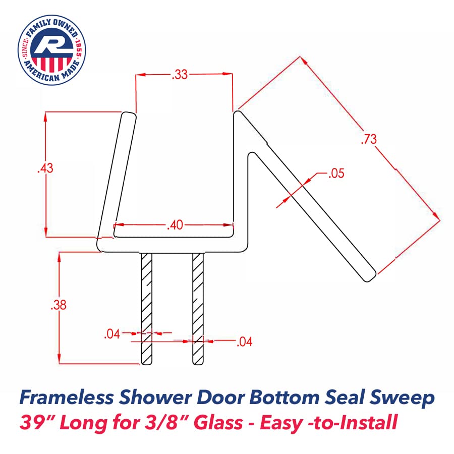 Randall Frameless Shower Door Bottom Seal Sweep 39inches Long for 3/8 inches Glass - Made in The USA - Stop Leaks and Water Coming Out of Shower