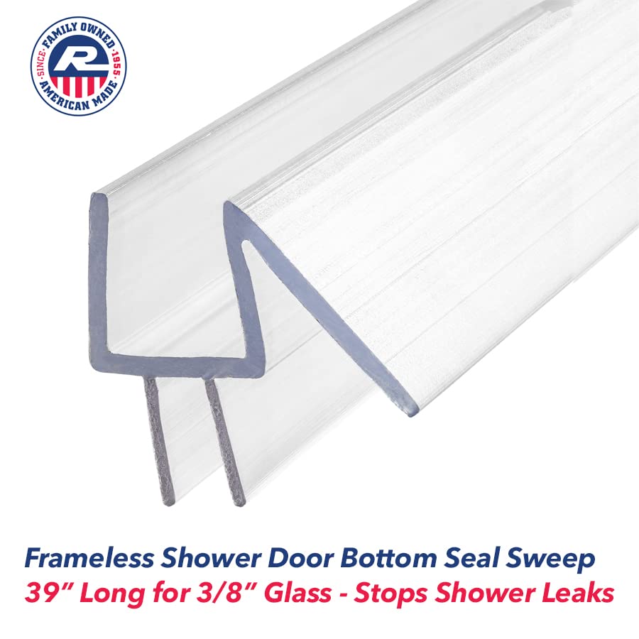 Randall Frameless Shower Door Bottom Seal Sweep 39inches Long for 3/8 inches Glass - Made in The USA - Stop Leaks and Water Coming Out of Shower