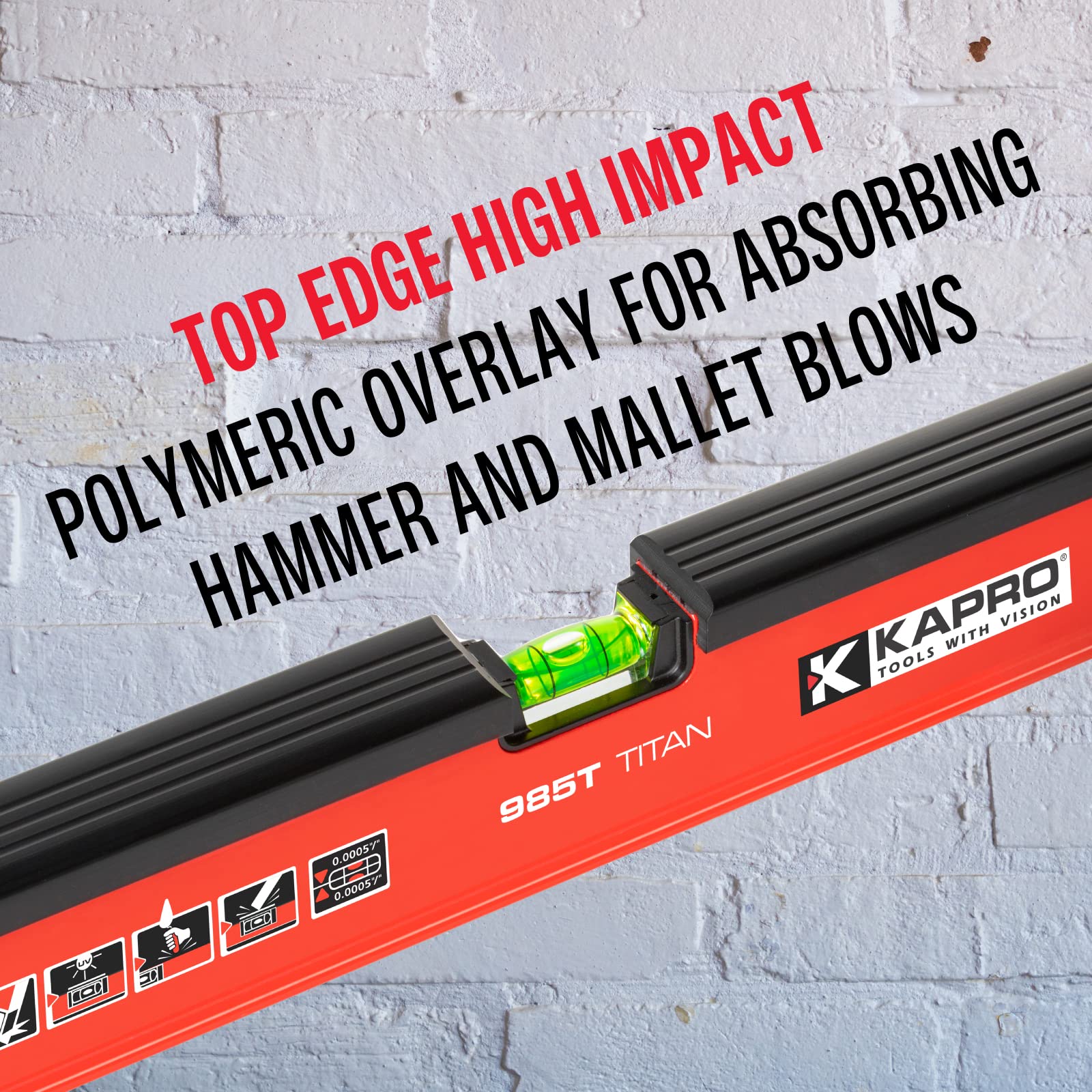 Kapro - 985T & 724 Masonry Level Set - 48" & 10" Levels - Non-Magnetic - Features Hand Calibrated Acrylic Vials, Dual-View Plumb Site & Shock Absorbing End Caps - VPA Tested