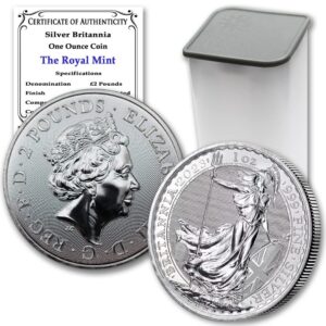 2023 lot of (25) 1 oz british silver britannia coins by the royal mint brilliant uncirculated with certificates of authenticity £2 bu