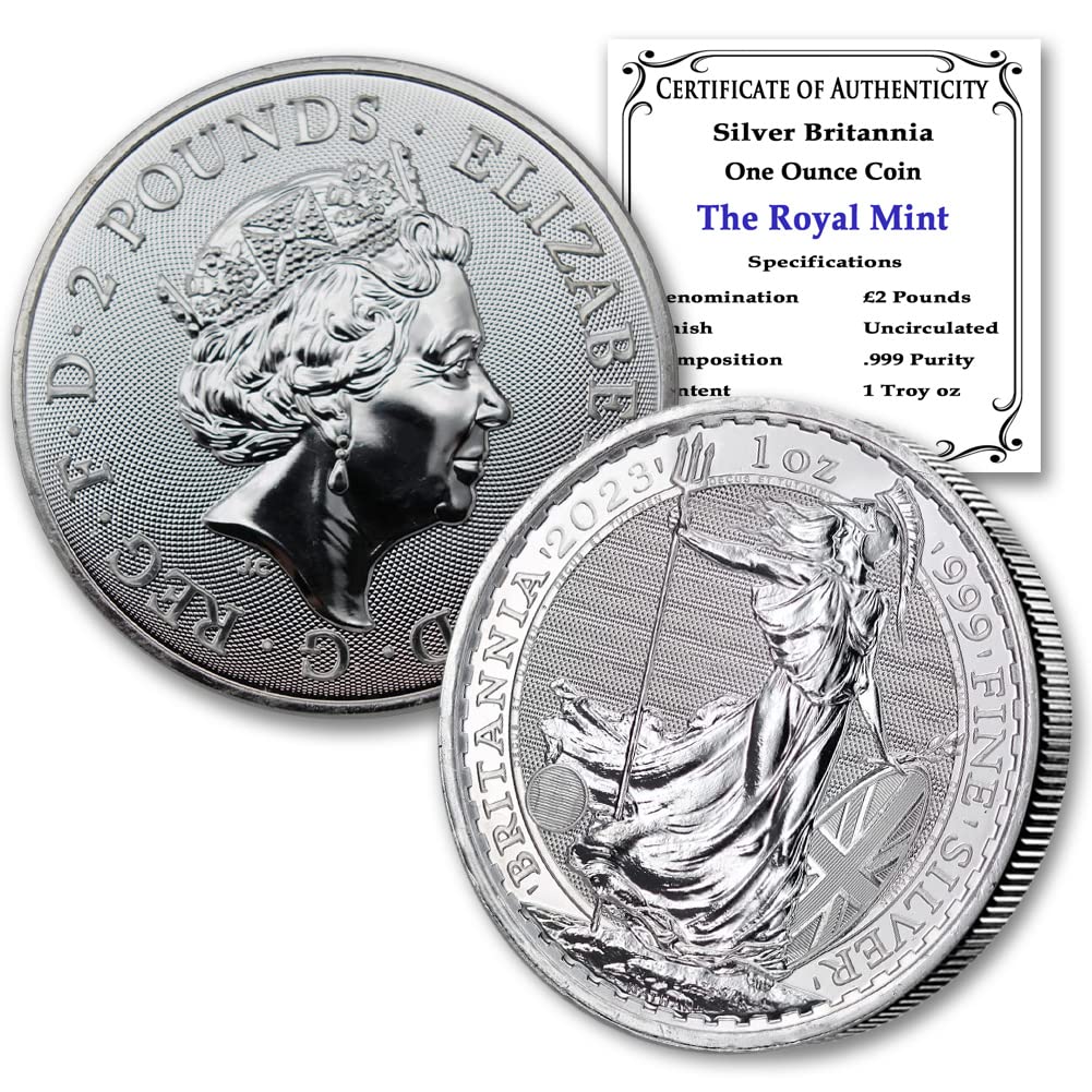 2023 Lot of (25) 1 oz British Silver Britannia Coins by the Royal Mint Brilliant Uncirculated with Certificates of Authenticity £2 BU