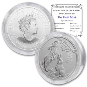 2023 p 2 oz silver australian lunar series iii year of the rabbit coin (in capsule) brilliant uncirculated $2 seller bu