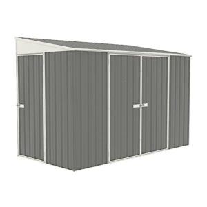 absco lean to 10 x 5 ft. metal bike shed, aluminum and steel utility tool shed, outdoor storage for backyard, lawn, bikes, 50 sq. ft., woodland gray