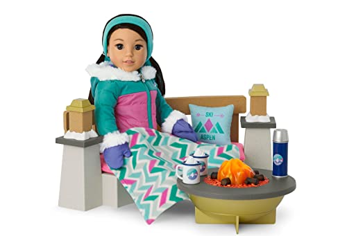 American Girl Corinne Tan Girl of the Year 2022 18-inch Doll Ski Lodge Fire Pit Playset with LED Flames, For Ages 8+