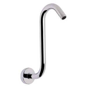harjue s shaped shower arm, high rise shower head extension pipe standard 1/2" connection with flange, awesome shower experience-stainless steel bathroom accessory(10 inch s shape, chrome finish)