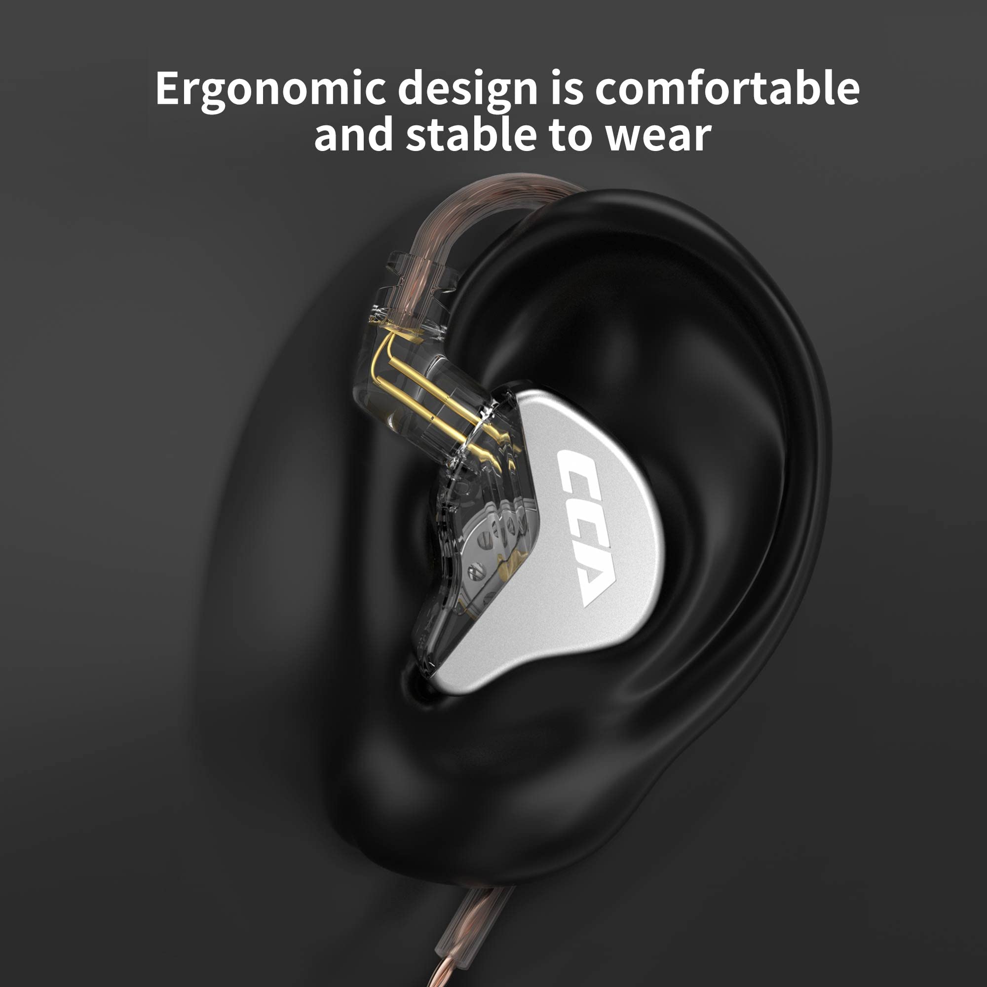 in Ear Monitor CCA CRA Ultra-Thin Diaphragm Dynamic Driver IEM Earphones Bass Earbuds with 2Pin Removable Cord,Compatible with iPhone Android,iPad MP3, Fits All 3.5mm Interface Devices(Silver)
