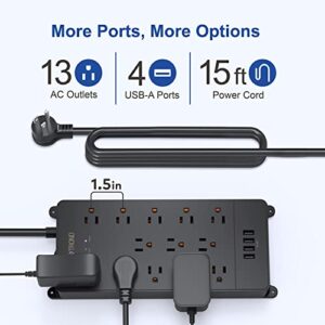 Flat Plug Power Strip - TROND 5ft Ultra Thin Extension Cord with 6 Widely Outlets and 3 USB Ports(1 USB C) + TROND Long Extension Cord 15 ft, 13 Widely-Spaced Outlets Expansion with 4 USB Ports