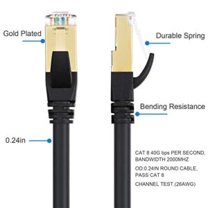 DbillionDa Cat8 Ethernet Cable, Outdoor&Indoor, 1.5FT Heavy Duty High Speed 26AWG Cat8 LAN Network Cable 40Gbps, 2000Mhz with Gold Plated RJ45 Connector, Weatherproof S/FTP UV Resistant for Router