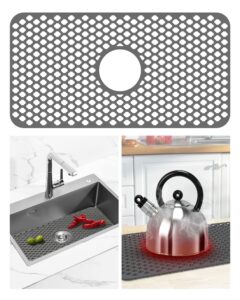 makaduo sink protectors for kitchen sink, silicone kitchen sink accessories, sink mats for stainless steel sink, porcelain sink, large folding dish drying mat, heat resistant, non-slip, grey