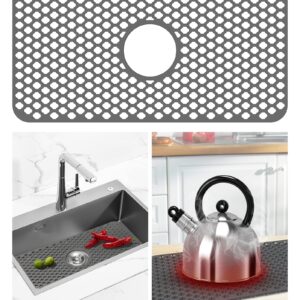 Makaduo Sink Protectors for Kitchen Sink, Silicone Kitchen Sink Accessories, Sink Mats for Stainless Steel Sink, Porcelain Sink, Large Folding Dish Drying Mat, Heat Resistant, Non-Slip, Grey