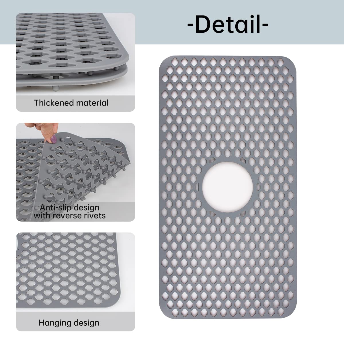 Makaduo Sink Protectors for Kitchen Sink, Silicone Kitchen Sink Accessories, Sink Mats for Stainless Steel Sink, Porcelain Sink, Large Folding Dish Drying Mat, Heat Resistant, Non-Slip, Grey