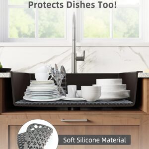 Makaduo Sink Protectors for Kitchen Sink, Silicone Kitchen Sink Accessories, Sink Mats for Stainless Steel Sink, Porcelain Sink, Large Folding Dish Drying Mat, Heat Resistant, Non-Slip, Grey