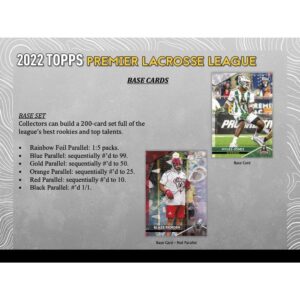 2022 topps premier lacrosse league hobby box (20 pks/bx)