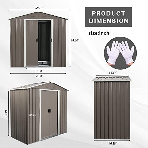 7.74ftx4.29ft Outdoor Storage Shed with Metal Foundation and Sliding Doors,Sun Protection,Waterproof Tool Storage Shed for Patio Lawn Backyard (Gray-7.74ftx4.29ft)