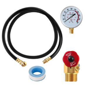 air tank repair kit, sunroad air tank valve kit with gauge, come with 2" pressure gauge 1/8"npt, 4 ft air hose 1/4"npt connect and aluminum knob air tank manifold 1/2" npt to portable air tank