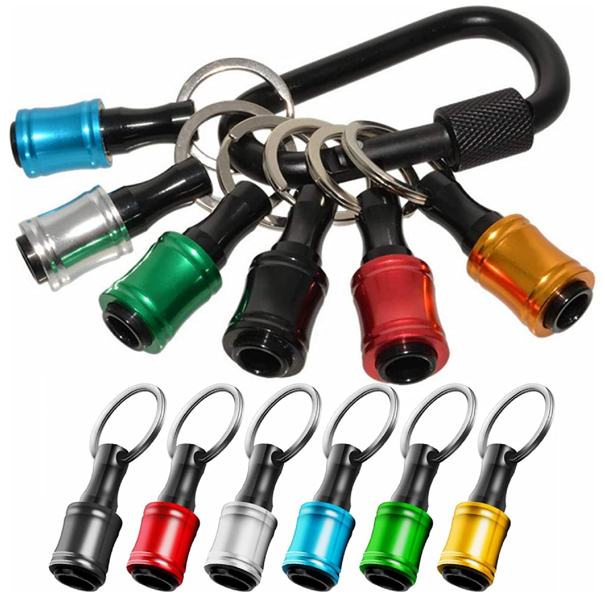 6Pcs Upgrade Bit Holder Keychain 1/4" Hex Shank Aluminum Alloy Screwdriver Bits Holder Light-weight Quick-change Extension Bar Drill Screw Adapter Change Portable for Power Drill Bit Extensions