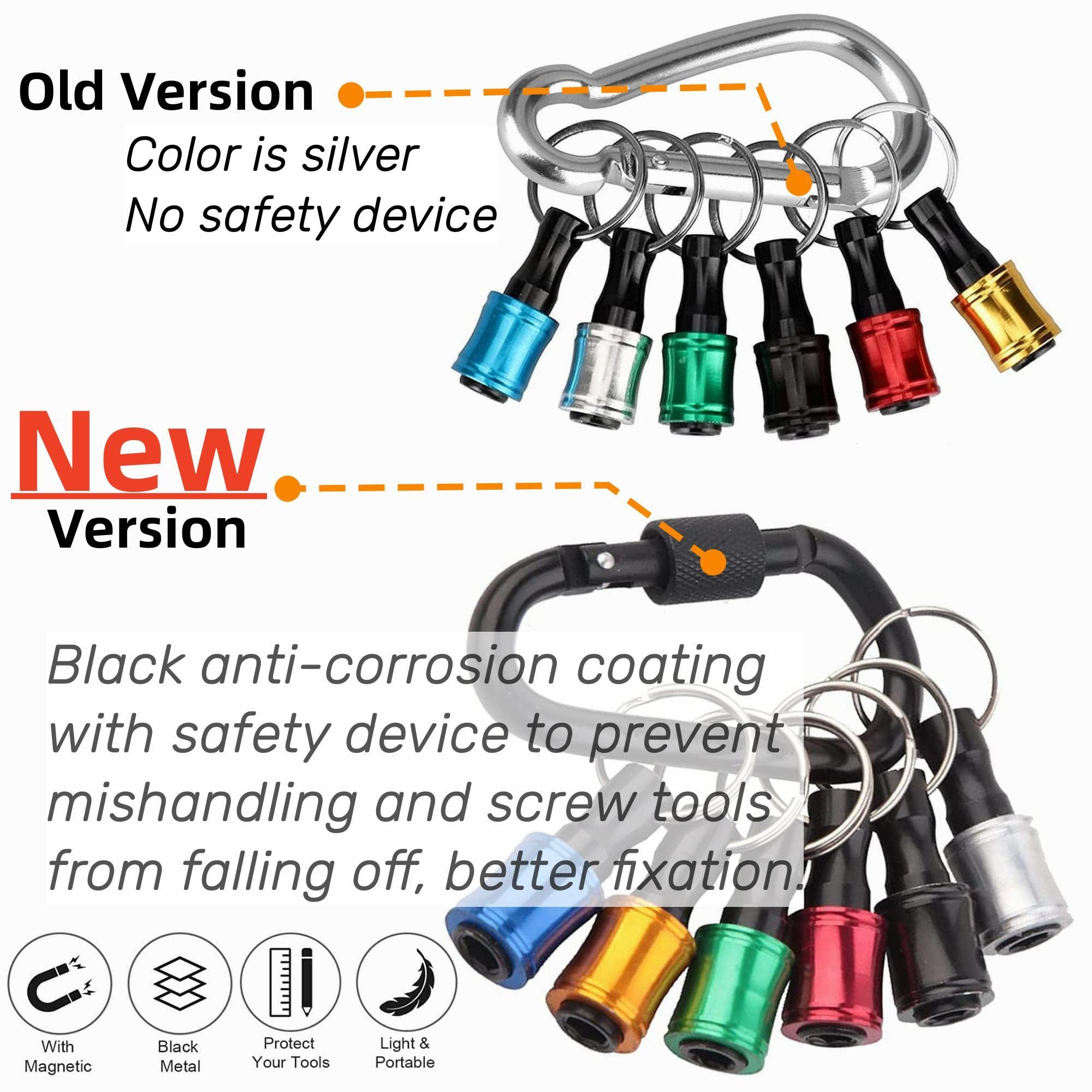 6Pcs Upgrade Bit Holder Keychain 1/4" Hex Shank Aluminum Alloy Screwdriver Bits Holder Light-weight Quick-change Extension Bar Drill Screw Adapter Change Portable for Power Drill Bit Extensions