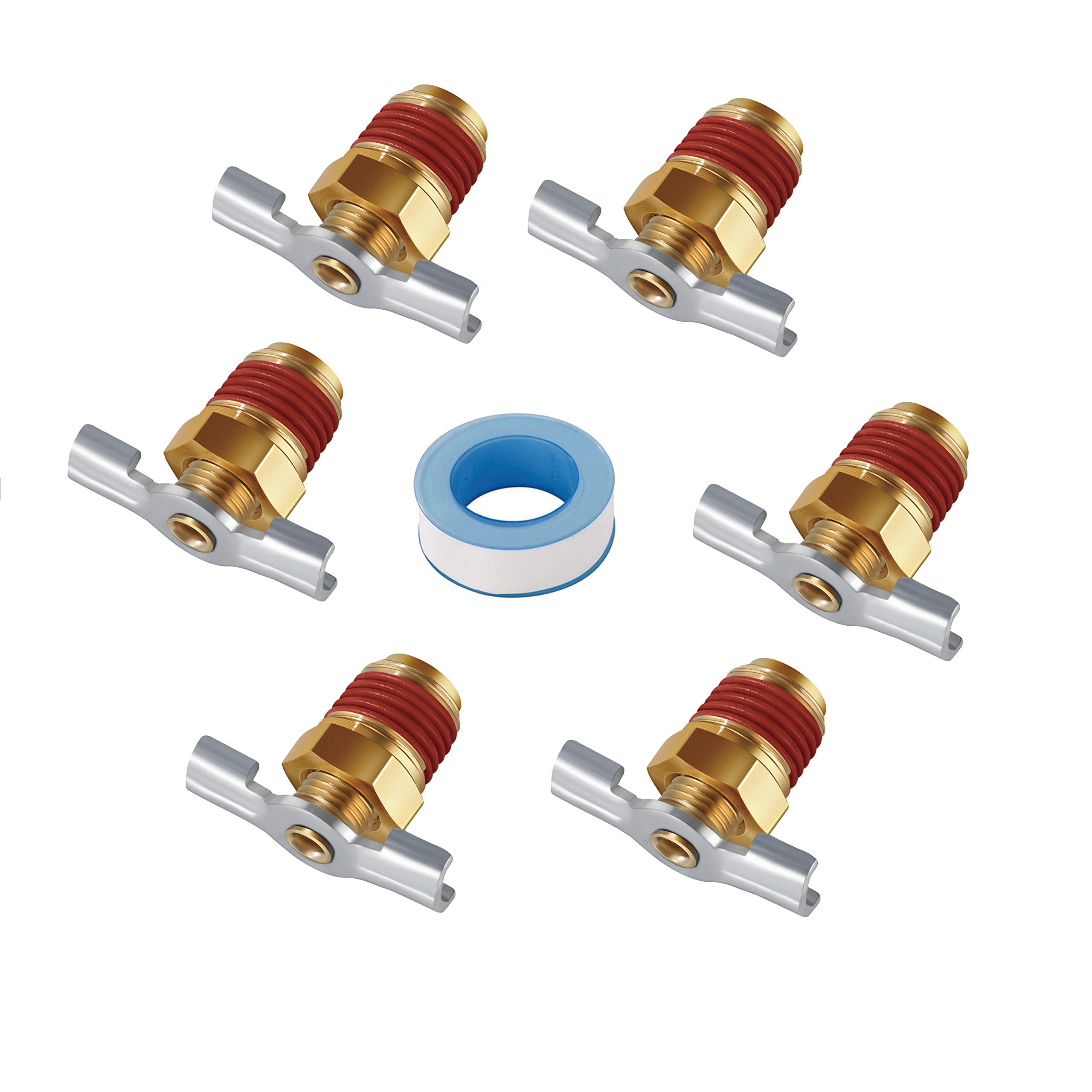 6Pc Drainage Valve with Wing Nut Handle, 1/4 NPT Inlet.SUNROAD Brass Winged Tank Drain Cock Wing Style Valve