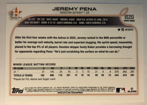 Jeremy Pena 2022 Topps Update RC #US253 Astros True Rookie World Series !!