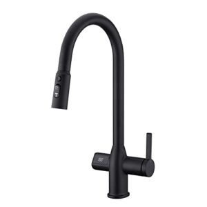 leetcp led kitchen faucet with temperature digital display,solid brass kitchen sink faucets with pull down sprayer and 3 modes,360 rotatable pull down kitchen faucet,matte black