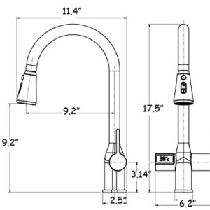 Leetcp LED Kitchen Faucet with Temperature Digital Display,Solid Brass Kitchen Sink Faucets with Pull Down Sprayer and 3 Modes,360 Rotatable Pull Down Kitchen Faucet,Matte Black
