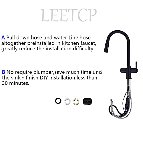 Leetcp LED Kitchen Faucet with Temperature Digital Display,Solid Brass Kitchen Sink Faucets with Pull Down Sprayer and 3 Modes,360 Rotatable Pull Down Kitchen Faucet,Matte Black