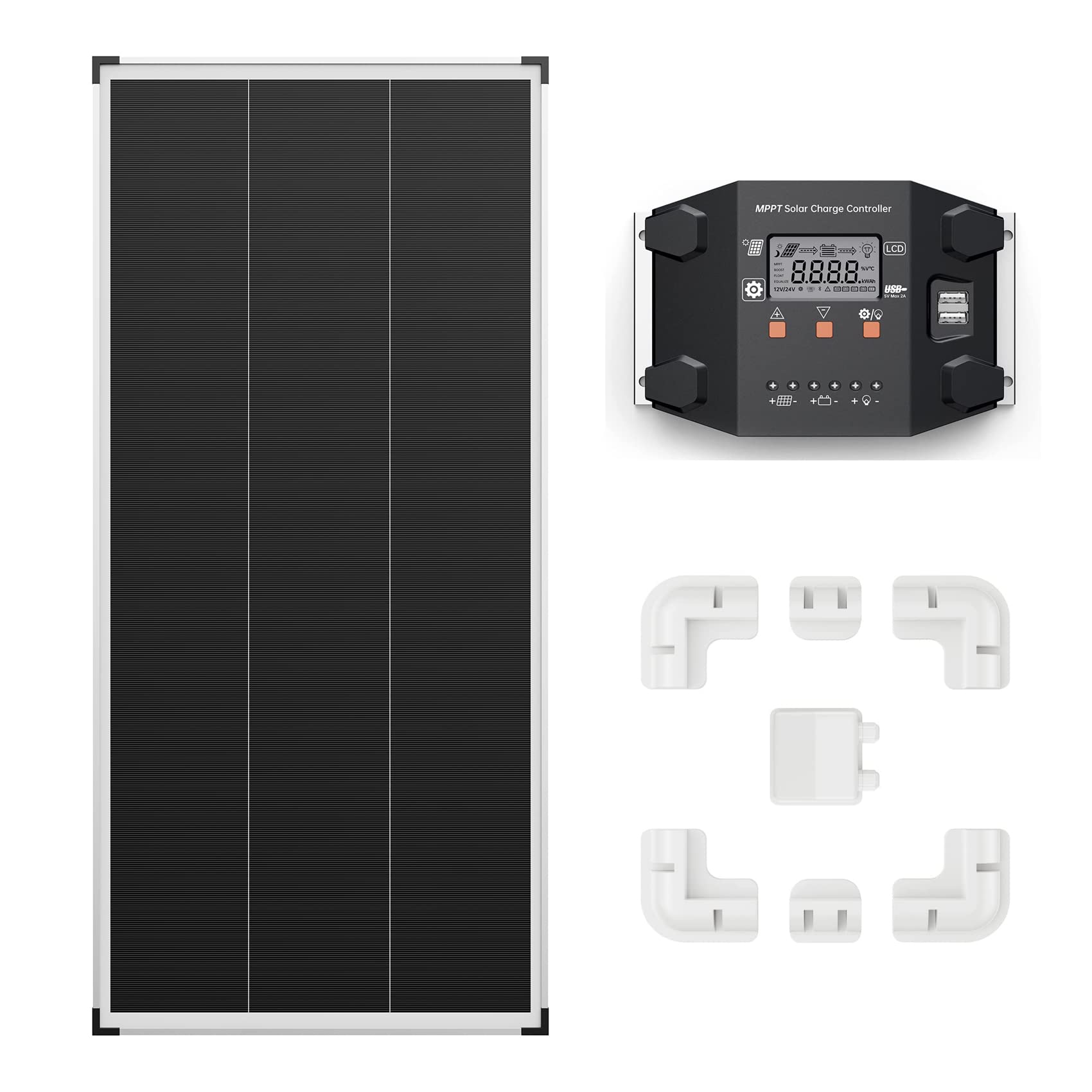 Alrska 200 Watt Solar Panel Kit + 7Pcs Solar Panel ABS Bracket+30A Mppt Solar Charge Controller