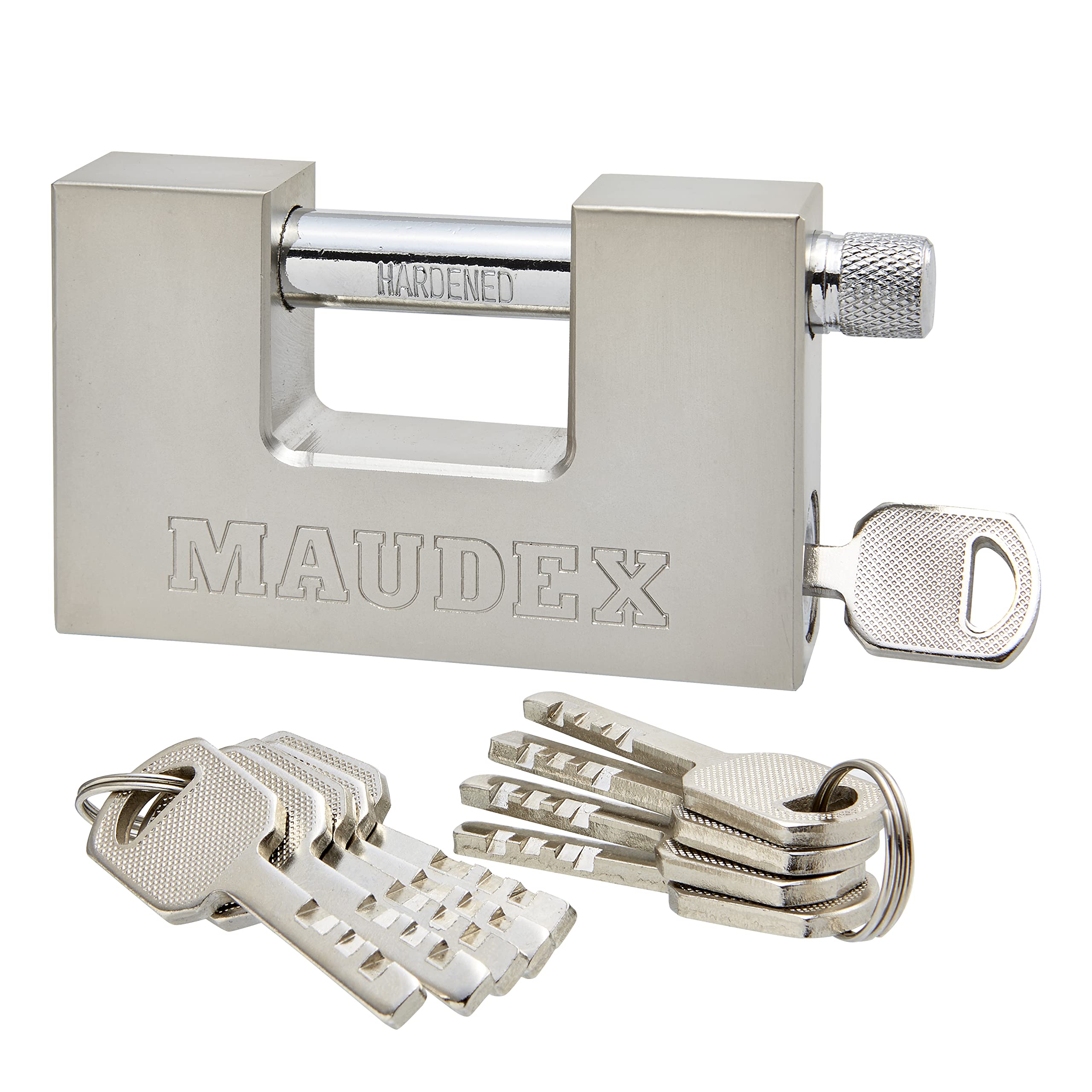 Maudex® MDP/90 Heavy Duty Lock with 10 Keys for Outdoor Use [Nickel Plated Finish] - [Anti Pick, Anti Drill Cylinder] - Ideal Storage Unit and Shipping Container Lock