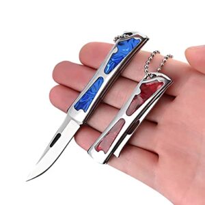 nbgdy mini knife keychain, small pocket folding knife,edc package opener  box cutter knife. 2pcs(red and blue)(kpq-1029)