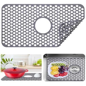 tisnveky silicone sink protectors for kitchen [1 pack] [24.8'' x 13''], grey sink mat grid for bottom of farmhouse stainless steel porcelain sink with center drain