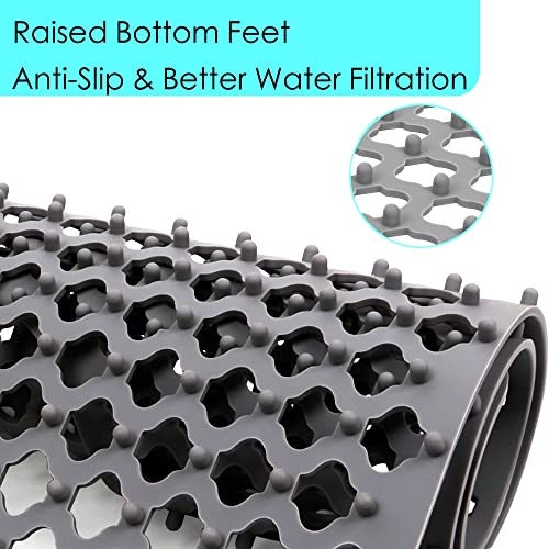 Tisnveky Silicone Sink Protectors for Kitchen [1 Pack] [24.8'' x 13''], Grey Sink Mat Grid for Bottom of Farmhouse Stainless Steel Porcelain Sink with Center Drain