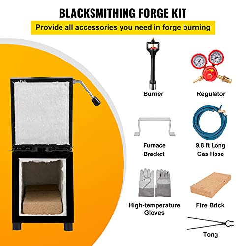 VEVOR Farrier Furnace with Dual Large Capacity Portable Square Metal Propane Knife Forge, 2 Burners-Single Door, Black