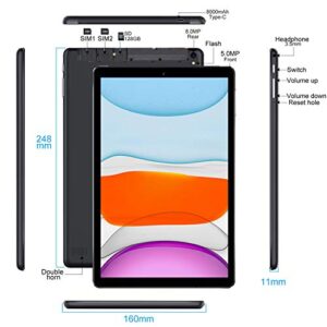 DUODUOGO Andorid Tablet 10 inch, Tablets with SIM Soft Card 4GB RAM 128GB ROM Storage,13MP Double Camera,8000mAh,FM, GPS WiFi Tablet