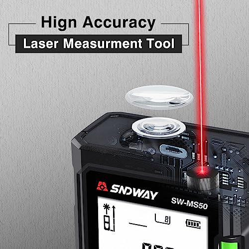 Laser Measurement Tool 165Ft, Digital Laser Distance Meter Bubble Levels, Handheld Laser Tape Measure 50M, High Accuracy Digital Tape Measure Backlit LCD, IP54, Area, Volume, Pythagoras