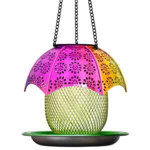 2023 new solar bird feeders - outdoors hanging with automatic color changing led lights, metal wild bird feeders provides 2.5lbs capacity, hanging bird feeder makes an ideal gifts for bird lovers.