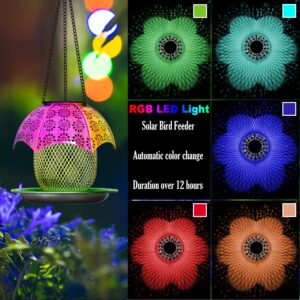 2023 New Solar Bird Feeders - Outdoors Hanging with Automatic Color Changing LED Lights, Metal Wild Bird Feeders Provides 2.5LBs Capacity, Hanging Bird Feeder Makes an Ideal Gifts for Bird Lovers.