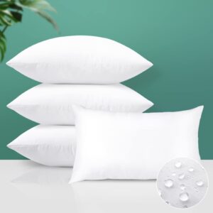 otostar premium waterproof throw pillow inserts, set of 4 square form cushion stuffer for garden, bench, patio - decorative outdoor pillows inserts white, 12x20 inches