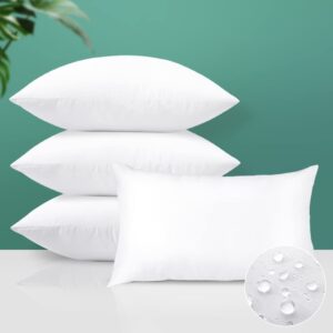 OTOSTAR Premium Waterproof Throw Pillow Inserts, Set of 4 Square Form Cushion Stuffer for Garden, Bench, Patio - Decorative Outdoor Pillows Inserts White, 12x20 Inches