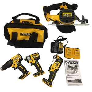 dewalt dck379d2 20v max brushless cordless combo kit 4 tool: dcd777 1/2 in. drill/driver+ dcf787 1/4 in. impact driver+ dcs356 3-speed oscillating multi-tool+ dcs391 6-1/2" circular saw+dcb107 charger