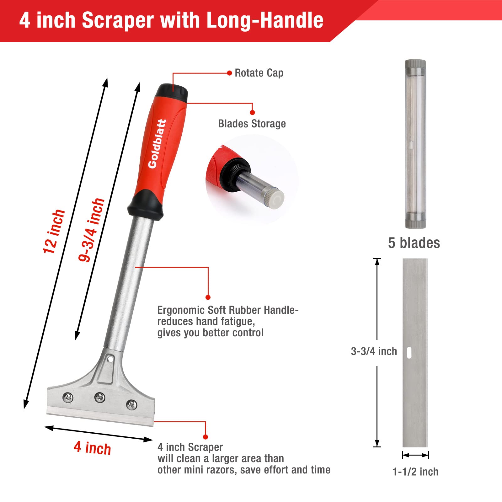 Goldblatt Linoleum Knife - Stainless Steel Roofing, Flooring Knife & Goldblatt 2 Pieces Razor Blade Scraper with 20-piece Blades