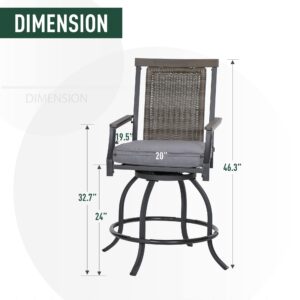 PHI VILLA 4 pcs Outdoor Bar Chairs (24" Seat Height) with Rattan Backrest, Counter Height Patio Chair with 3.5" Padded Grey Cushion,All Weather for Garden,Yard,Lawn