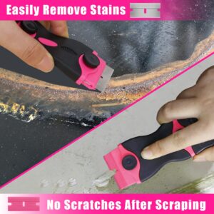 Razor Blade Scraper, THINKWORK 3Pcs Pink Razor Scrapers with 15pcs Metal and 30pcs Plastic Blades, Scraper Tool for Cleaning Paint, Decals, Adhesive, Caulk, Stickers, Glass, Labels, Window, Stovetop