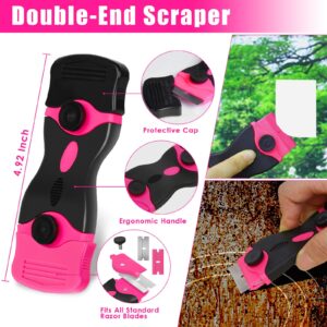 Razor Blade Scraper, THINKWORK 3Pcs Pink Razor Scrapers with 15pcs Metal and 30pcs Plastic Blades, Scraper Tool for Cleaning Paint, Decals, Adhesive, Caulk, Stickers, Glass, Labels, Window, Stovetop