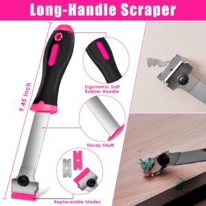 Razor Blade Scraper, THINKWORK 3Pcs Pink Razor Scrapers with 15pcs Metal and 30pcs Plastic Blades, Scraper Tool for Cleaning Paint, Decals, Adhesive, Caulk, Stickers, Glass, Labels, Window, Stovetop