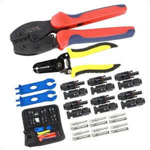 solar crimping tool kit with wire stripper and cutter, male female solar panel connector and solar connector assembly tool spanner for 2.5/4.0/6.0mm² mc3 mc4 solar panel pv cable