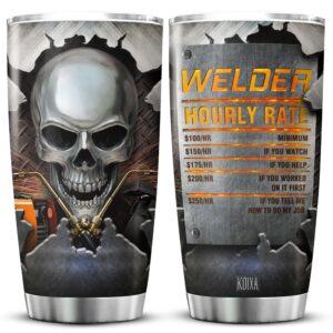 koixa skull tumbler welder hourly rate coffee travel mug 20oz skull themed things for welders stainless steel insulated cup unique gifts for men from girlfriend funny gag gift