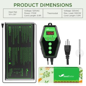 Seedfactor 10" x 20" MET Certified Seedling Heat Mat and Digital Thermostat Combo Set