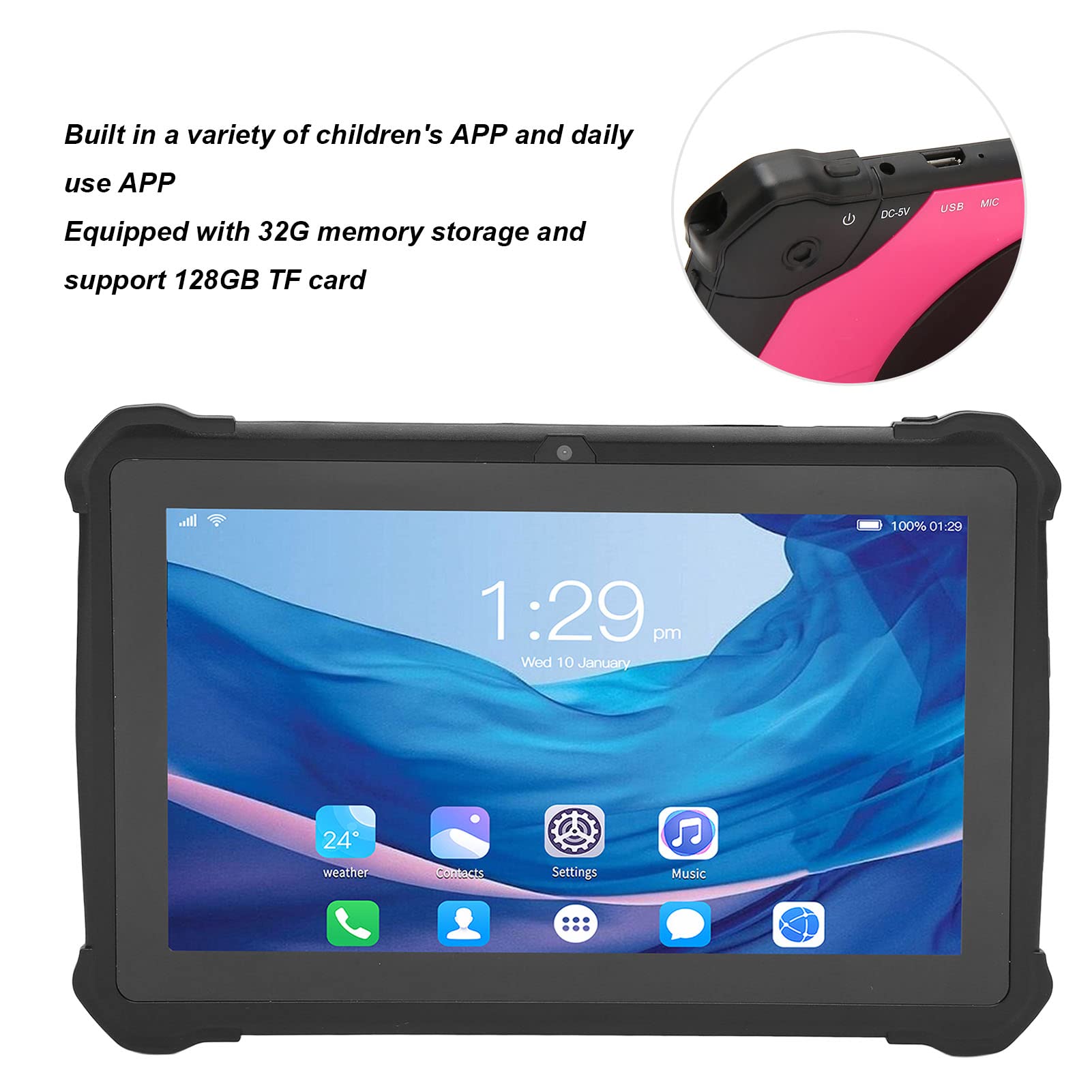 Childrens Tablet 7 Inch IPS HD Big Screen 10 100-240V Dual Speakers Dual Camera Childrens Tablet for Boys and Girls (US Plug)