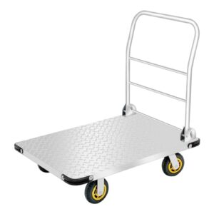 platform truck, foldable push dolly cart with 2000lbs weight capacity, heavy duty 36 x 24in large flatbed hand truck with 6'' 360 degree swivel wheels(new version)